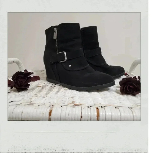 Unisa | Black Suede Zip Up Wedge Boots Size 8 - Picture 1 of 1